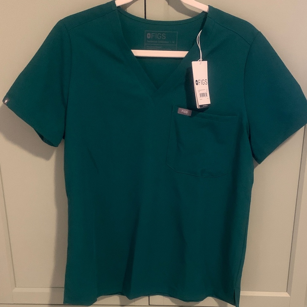 New With Tags Figs Catarina One Pocke Hunter Green V-Neck Medical Scrub Top